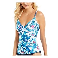 Calvin Klein Womens Floral Tankini Swim Top Separates Blue M