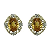 Citrine Natural Gemstone Oval Shape Stud Anniversary Earrings 925 Sterling Silver Jewelry | Yellow Gold Plated