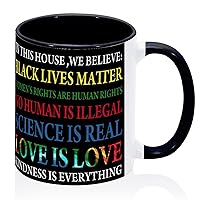 In This House We Believe Coffee Mug Tea Cup 11oz LGBT Festival Party Novelty Coffee Mugs Cups Gifts for Mom Ceramic Black
