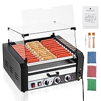 Litake Hot Dog Roller,11 Rollers 30 Hot Dogs Capacity 1950W Stainless Sausage Grill Cooker Machine with Removable Oil Drip Tray Dual Temp Control and Glass Hood Cover, Perfect for Commercial and Party