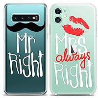 Matching Couple Cases Compatible for Samsung S23 S22 Ultra S21 FE S20 Note 20 S10e A50 A11 A14 Mr Mrs Right Clear Elastic Quote Black Mustache Red Lips Girlfriend Her Him Silicone Cover Funny