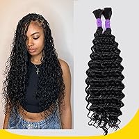 Deep Wave Bulk Human Hair for Braiding No Weft 100g (1Pack-2Bundles) 100% Unprocessed Brazilian Virgin Human Hair Bulk Human Braiding Hair For Micro Braids (Deep Wave(Natural Black),22Inch)…