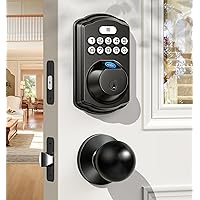 Fingerprint Door Lock with 2 Door Knobs - Keyless Entry Door Lock with Handle, Electronic Keypad Deadbolt Smart Front Door Lock Set, Auto Lock, Waterproof, Easy Installation, Matte Black