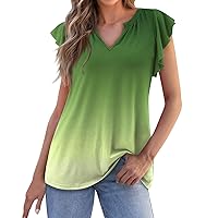 Womens Short Sleeve Tops Dressy Casual Ruched Tops for 2024 Summer Women Solid Color Fashion Sexy Elegant Loose with Short Sleeve V Neck Flowy Blouses Green 3X-Large