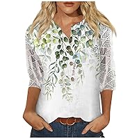 Women Tshirts, Tank Top Sets Cropped Blouse Women V Neck 3/4 Sleeve Shirts Print Lace Casual Blouse Loose Work Tunic Tops Backless Tee Black High Neck Tank Top(4-Mint Green,4X-Large)