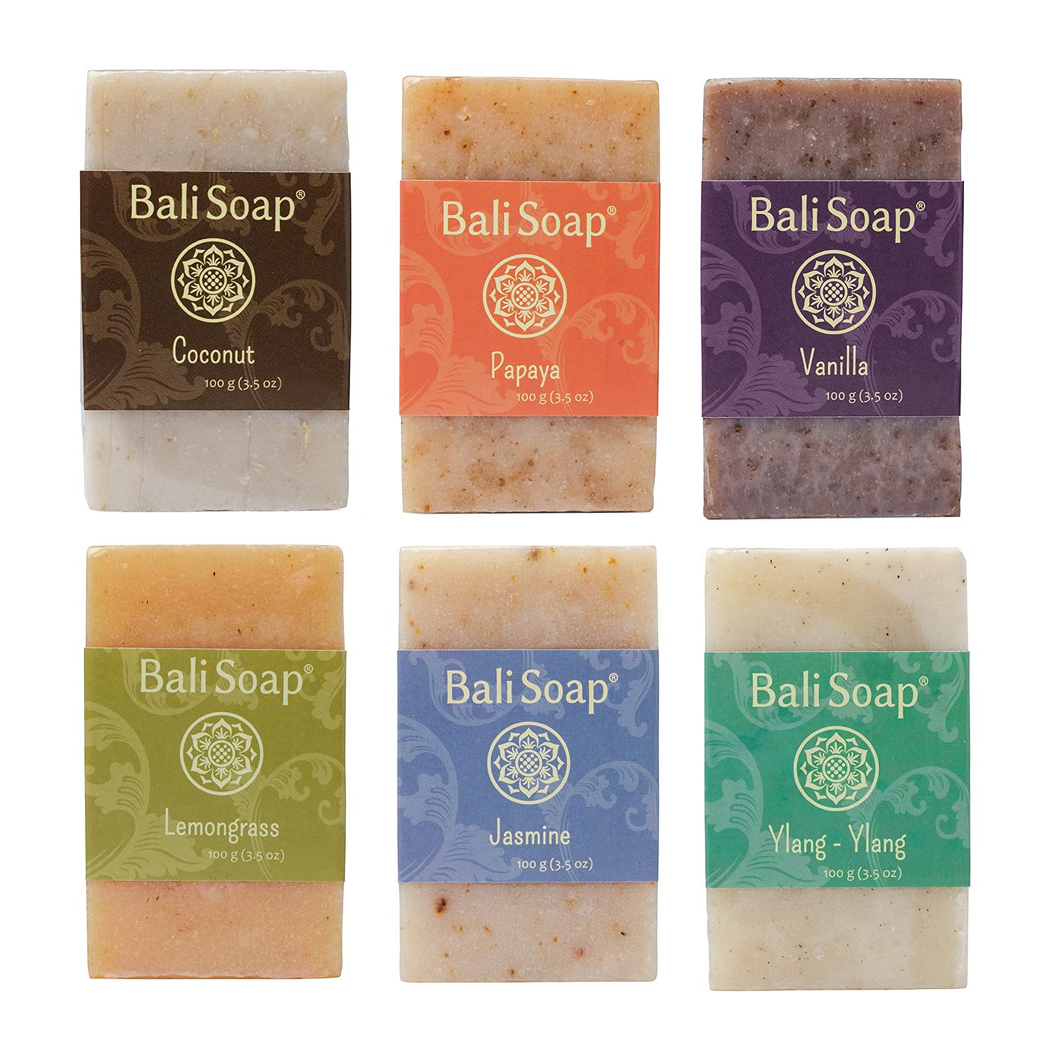 Bali Soap - Green Collection, All Natural, Handmade, Vegan Bar Soap for Men & Women, Cold Pressed Face, Hand and Body, Variety Scent 6pc, 3.5 Oz each