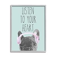 Stupell Industries Listen to Your Heart Phrase Headphones French Bulldog, Design by Sd Graphics Studio Gray Framed Wall Art, 24 x 30, Blue
