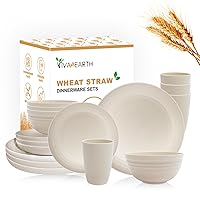 Wheat Straw Dinnerware Sets for 4, Dishes Set 16 piece, Unbreakable Plates, Bowls, Cups Sets for Kitchen Parties Camping RV - Beige