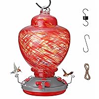 34 oz Hummingbird Feeder for Outdoors Hanging Ant Proof, Leak-Proof & All Weather Use Glass Bird Feeders with Hook & Rope & Brush, Unique Gift & Window Patio Yard Outside Garden Decor to Attract Birds