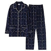 Mens' Cotton Plaid Pajama Set Lightweight Comfortable Long Sleeves with Pockets Set Casual Mens Loungewear