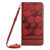 Compatible with iPhone 13 Pro Max Cases, Football Pattern Series Full Body Red Leather Wallet Crossbody Bag Flip Phone Case Cover Magnetic Close Built Credit Card Holder Kickstand Wrist Band