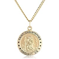Amazon Collection Round Saint Christopher Medal with Stainless Steel Chain, 20