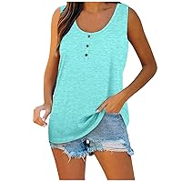 Womens Tank Tops Loose Fit Summer Henley Shirts Sleeveless Flowy Tunic Top Blouses & Button-Down Shirts