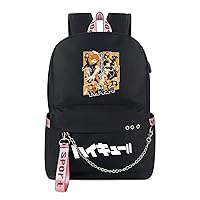 Anime Haikyuu Laptop Backpack Fit 15 Inch Black Bookbag Printed Schoolbag for Boys Girls Travel Daypack with USB Charging Port & Headphone Port