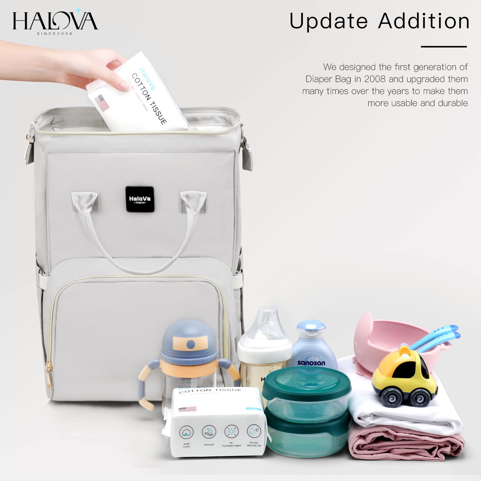 HaloVa Diaper Bag Multi-Function Waterproof Travel Backpack Nappy Bags for Baby Care, Large Capacity, Stylish and Durable, Greyish