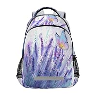 Purple Lavender Flowers with Butterflies Backpacks Travel Laptop Daypack School Book Bag for Men Women Teens Kids