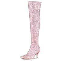 Allegra K Women's Glitter Pointed Toe Stiletto Heel Over the Knee High Boots