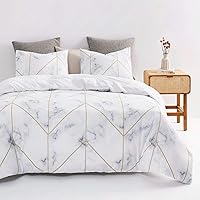 Wake In Cloud - Marble Comforter Set Twin/Twin XL, 3 Pieces Lightweight Dorm Bedding for College Teens Kids Boys Girls, Black and White Gray Grey Gold Lines Cute Neutral Aesthetic, Twin/Twin XL Size