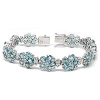 925 Silver 35.35ctw Sapphire, Emerald or Blue Zirconia Flower Bracelet