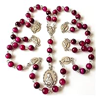 elegantmedical HANDMADE RARE RED Tiger Eye Jade Beads SEVEN 7 SORROWS MARY Rosary Necklace Catholic GIFTS
