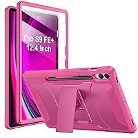 Soke Case for Samsung Galaxy Tab S9 Plus/S9 FE+ 2023, with Built-in Screen Protector & Kickstand, Rugged Full Body Protective Cover for Galaxy Tablet 12.4 Inch,Hot Pink