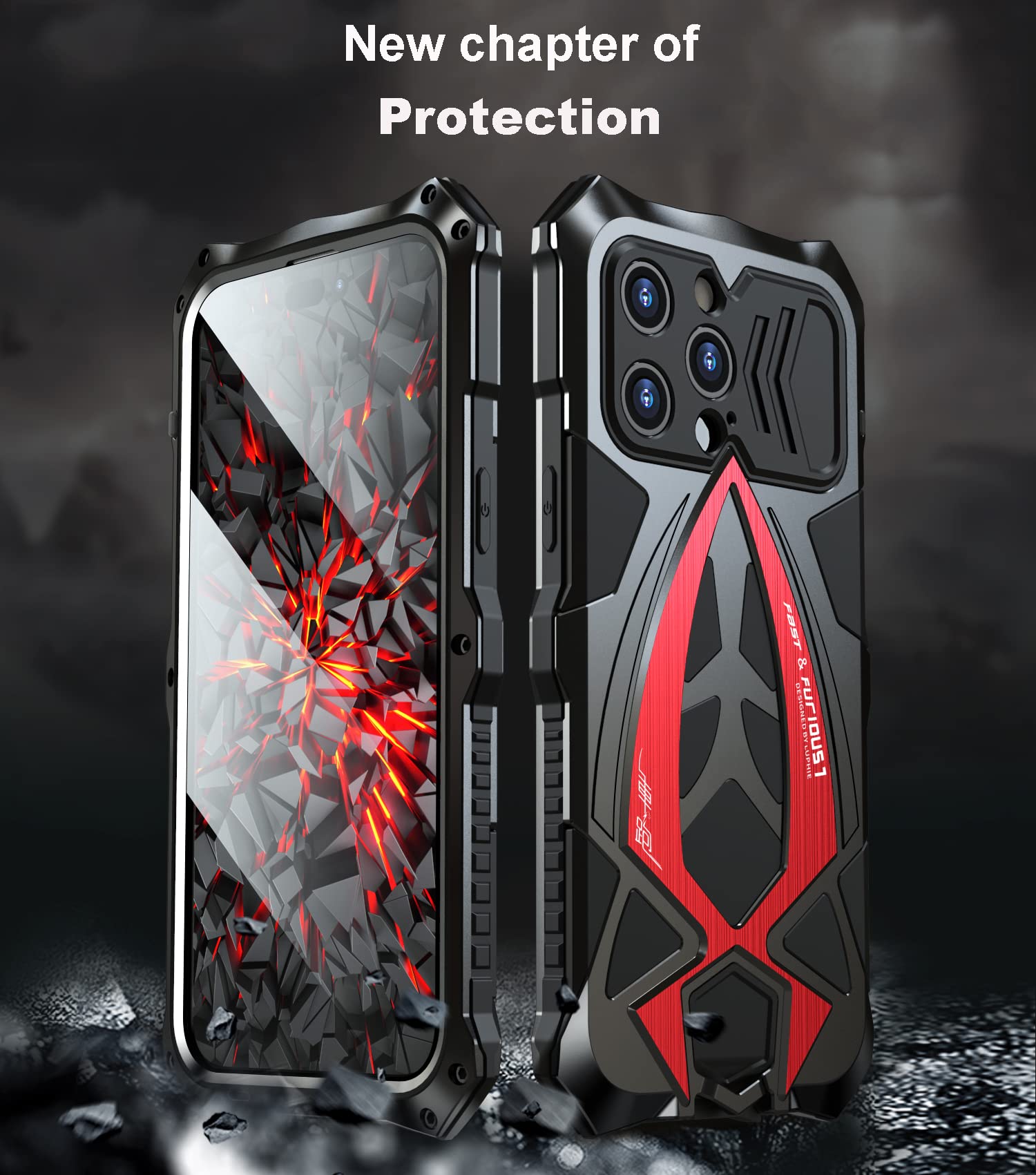 Protective Case for Apple iPhone 14 Pro CeeEee Phone Cover Built-in Shockproof Metal and Silicone Heavy Duty Phone Cover for iPhone 14pro - Red