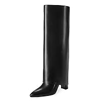 Modatope Knee High Boots Women Fold Over Knee High Boots Chunky High Heels Long Boots Zipper Pointed Toe Dress Tall Boots for Women