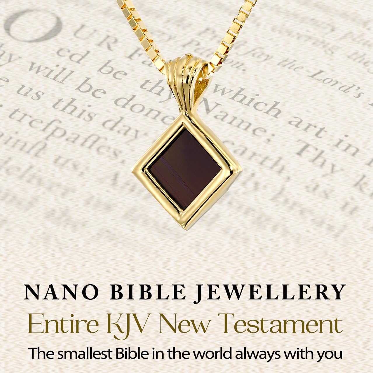 Tiny Christian Pendant with Smallest Nano Bible - on Square Rhombus Necklace for Women with Entire KJV New Testament Holy Scriptures on 0.2