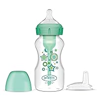 Dr. Brown's Natural Flow® Anti-Colic Options+™ Wide-Neck Sippy Bottle Starter Kit, 9oz/270mL, with Level 3 Medium-Fast Flow Nipple and 100% Silicone Soft Sippy Spout, Green, 6m+