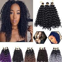 Afro Water Wave Crochet Hair Braids 8 Inch Marlybob Kinky Curly Synthetic Hair Bundles Extensions Jerry Curl Twist Hair Weave for Black Women 3 Bundles/Pack Natural Black