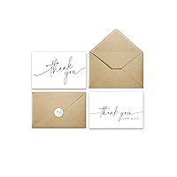 Thank You Cards with Kraft Envelopes and Matching Stickers, Bulk Pack of 100, 4x6 Inch Minimalistic Design | Suitable for Small Business, Baby Shower, Wedding, Graduation, Bridal Shower, Funeral