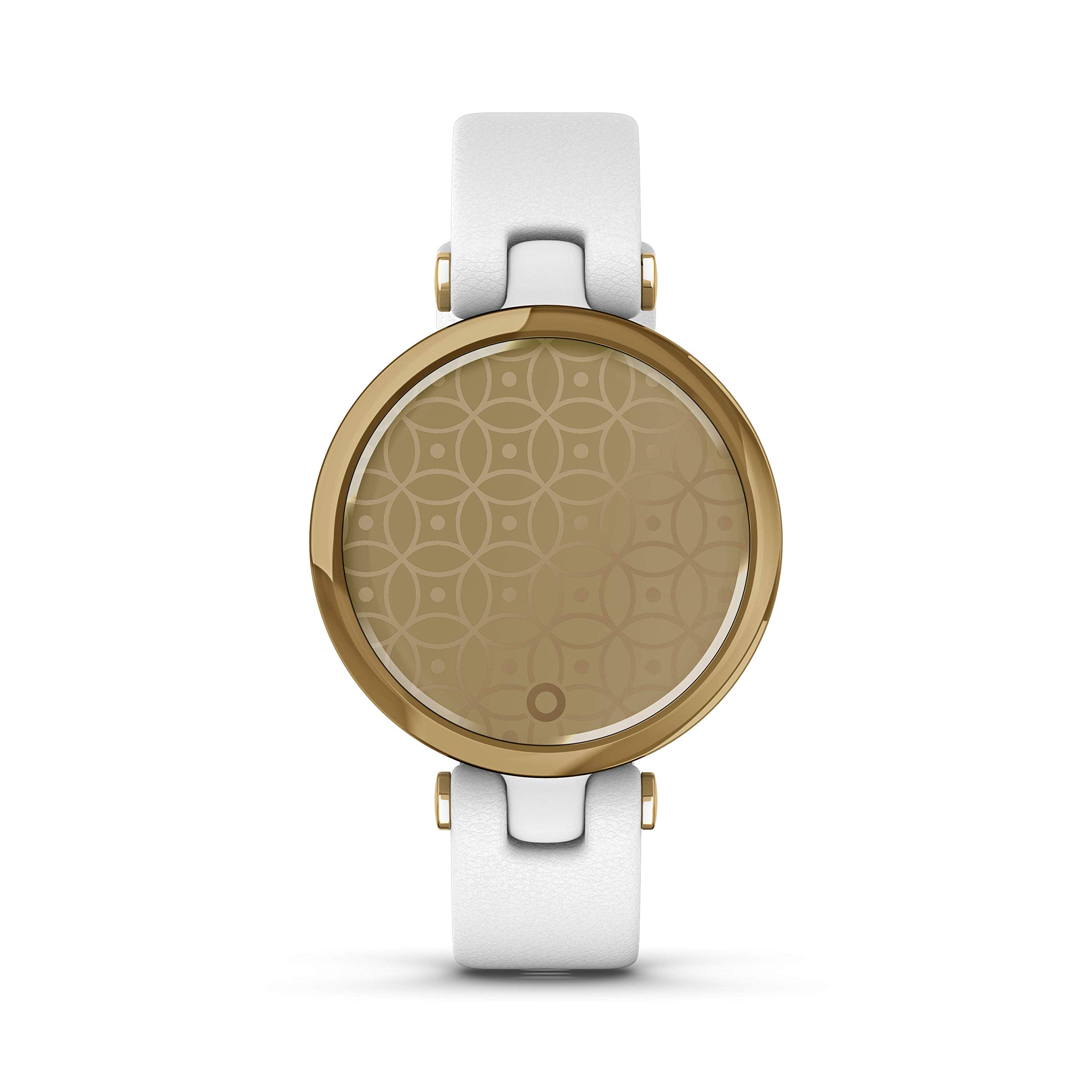 Garmin Lily™, Small Smartwatch with Touchscreen and Patterned Lens, Light Gold with White Leather Band
