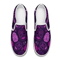 Purple Skulls Women's Slip on Canvas Loafers Shoes for Women Low Top Sneakers