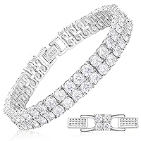 YIMERAIRE Moissanite Tennis Bracelet for Women,3MM x 2 Row S925 18k White Gold Plated Sterling Silver Diamond Tennis Bracelet, 9.8ct 3mm Round Cut Moissanite 7Inch