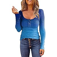 Blouses for Women Fashion, Womens Tops V Neck Long Sleeve Button Henley Tops Pullover Oversized T Shirts Clothes