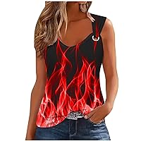 Women's 3D Flame Print Tank Tops Ring Linked V Neck Tanks Soft Sleeveless Cami Vest Shirts Novelty Graphic Tees