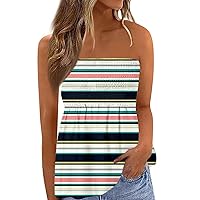 Women's Strapless Smocked Tube Top Soft Stretchy Pleated Bandeau Tank Sexy Loose Summer Beach Casualtops