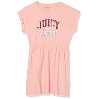 Juicy Couture Girls' Short Sleeve Jersey Tee Dress with Elastic Cinched Waist, Fun Designs & Colors