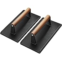 Yoehka Cast Iron Grill Press-2PCS, Heavy Duty Bacon/Burger/Griddle/Chef Press with Wood Handle, Perfectly Grilled Steak,Meat,Sandwich,Panini, 2.25lbs Cooking Weight,Rectangle(8.27