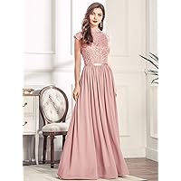 Dresses for Women Mock Neck Lace Bodice Zip Back Prom Dress (Color : Baby Pink, Size : Small)