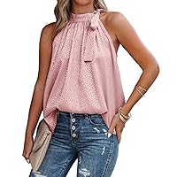 BTFBM Women Sleeveless Tie Mock Neck Summer Tops Loose Casual Side Bow Satin Halter Tank Top Blouse Shirts