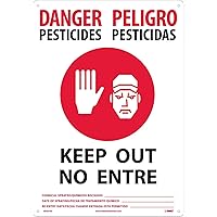 NMC DPSA1RC DANGER - PESTICIDES - KEEP OUT - NO ENTRE – 14 in. x 20 in. Plastic Danger Sign with Graphic, Red/Black Text on White Base