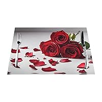 Placemats Set of 6 Non-Slip Heat-Resistant Wipeable Woven Spring Placemats for Dining Table Mats Outdoor-Rose