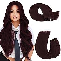Moresoo Sew in Hair Extensions Real Human Hair Red Hair Extensions Weft Real Human Hair Wine Red Double Weft Sew in Human Hair Extensions Burgundy 14Inch 100G