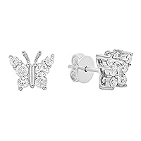 Dazzlingrock Collection 0.48 Carat (ctw) Baguette & Round White Diamond Butterfly Stud Earrings for Women in 14K Gold