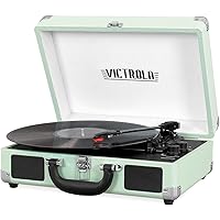 Victrola Vintage 3-Speed Bluetooth Portable Suitcase Record Player with Built-in Speakers | Upgraded Turntable Audio Sound| Includes Extra Stylus | Mint (VSC-550BT-HOM)