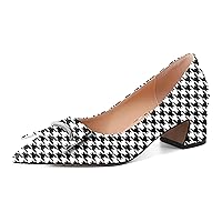 Eldof Block Heels Pumps for Women Pointed Toe Slip on Low Chunky Heeled Bow Heels Classic Low Heel Dress Shoes for Office Wedding Work Evening 2 Inches