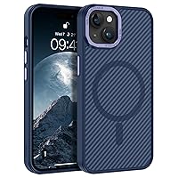 YINLAI Case for iPhone 15 Plus 6.7-Inch, Magnetic [Compatible with Magsafe] Carbon Fiber Slim Supports Wireless Charging Mens Women Metal Lens Frame+Buttons Shockproof Protective Phone Cover, Blue