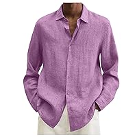 Mens Linen Shirt,Plus Size Long Sleeve Baggy Solid Shirt Summer Lightweight Casual Fashion T-Shirt Blouse Top Trendy 2024 Outdoor Tees Pink XXXXL