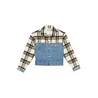 VINTAGE HAVANA Girl's Plaid and Denim Shacket (Little Kids/Big Kids)